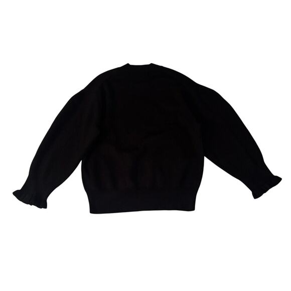 Madewell Black Merino Wool Mockneck Sweater S Puff Sleeve Ruffle Hem NWT - Picture 6 of 8